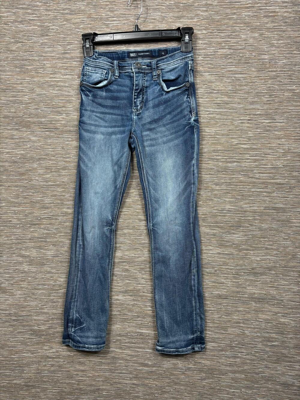 BKE Conner Straight Jeans Womens 10 Blue Medium Wash Embroidered Stretch Denim